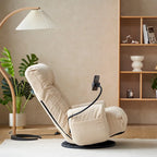Beige Boucle Swivel Recliner, 5-Angle Adjustable Backrest & Headrest, 360° Rotation, Single