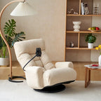 Beige Boucle Swivel Recliner, 5-Angle Adjustable Backrest & Headrest, 360° Rotation, Single