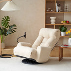 Beige Boucle Swivel Recliner, 5-Angle Adjustable Backrest & Headrest, 360° Rotation, Single