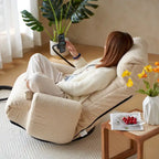 Beige Boucle Swivel Recliner, 5-Angle Adjustable Backrest & Headrest, 360° Rotation, Single