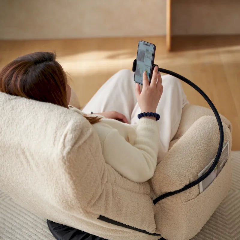 Beige Boucle Swivel Recliner, 5-Angle Adjustable Backrest & Headrest, 360° Rotation, Single
