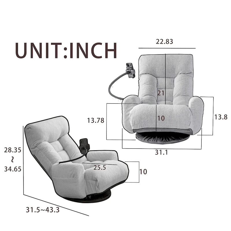Beige Boucle Swivel Recliner, 5-Angle Adjustable Backrest & Headrest, 360° Rotation, Single