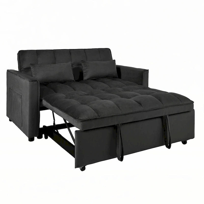 Sofá Cama Convertible Negro Terciopelo – Extraíble, 2 Plazas
