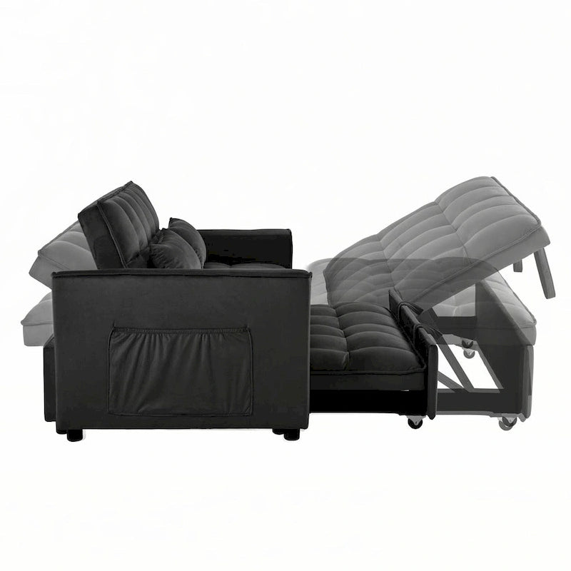 Sofá Cama Convertible Negro Terciopelo – Extraíble, 2 Plazas