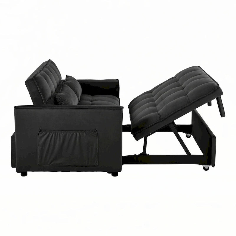 Sofá Cama Convertible Negro Terciopelo – Extraíble, 2 Plazas