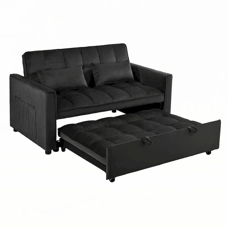 Sofá Cama Convertible Negro Terciopelo – Extraíble, 2 Plazas
