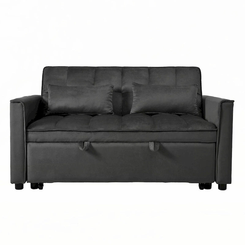 Sofá Cama Convertible Negro Terciopelo – Extraíble, 2 Plazas