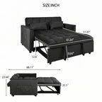 Sofá Cama Convertible Negro Terciopelo – Extraíble, 2 Plazas