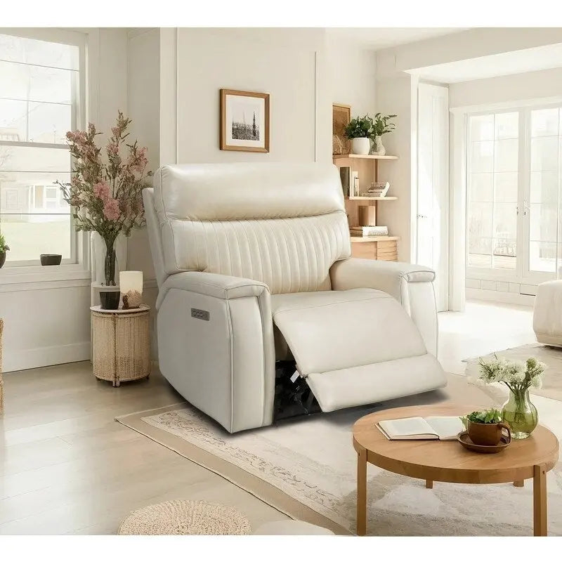 Cream/Green/Blue Leather Power Recliner with Zero Gravity, Single Seat