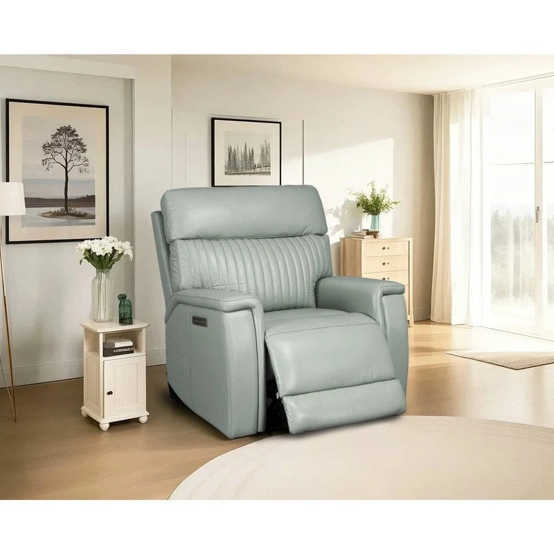 Cream/Green/Blue Leather Power Recliner with Zero Gravity, Single Seat