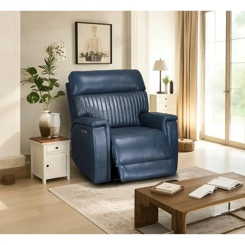 Cream/Green/Blue Leather Power Recliner with Zero Gravity, Single Seat