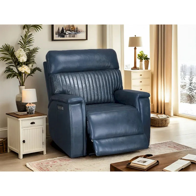 Reclinable eléctrico de piel en crema/verde/azul con gravedad cero, un asiento