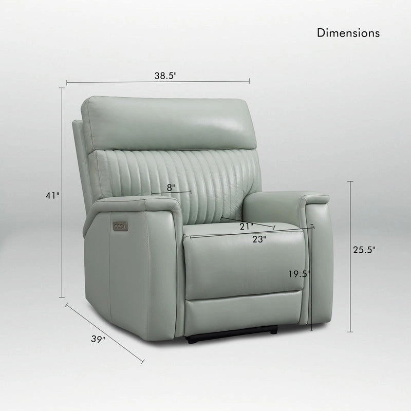 Reclinable eléctrico de piel en crema/verde/azul con gravedad cero, un asiento