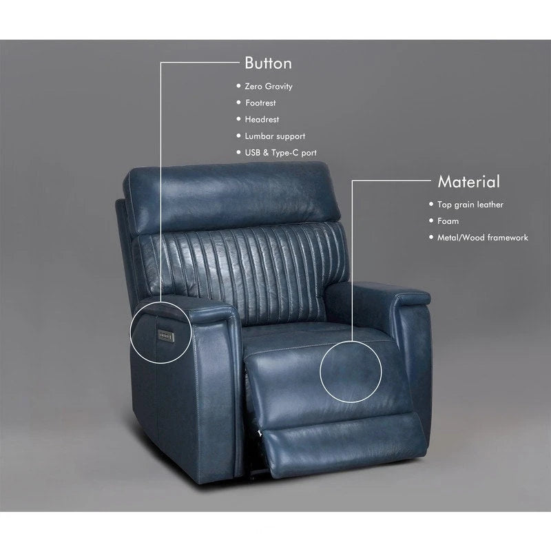 Reclinable eléctrico de piel en crema/verde/azul con gravedad cero, un asiento