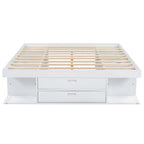 Cama de plataforma Queen blanca con cajones y estantes de almacenamiento, 1 persona