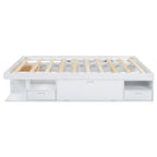 Cama de plataforma Queen blanca con cajones y estantes de almacenamiento, 1 persona