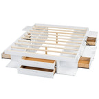 Cama de plataforma Queen blanca con cajones y estantes de almacenamiento, 1 persona
