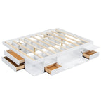 Cama de plataforma Queen blanca con cajones y estantes de almacenamiento, 1 persona