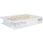 Cama de plataforma Queen blanca con cajones y estantes de almacenamiento, 1 persona