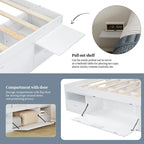 Cama de plataforma Queen blanca con cajones y estantes de almacenamiento, 1 persona