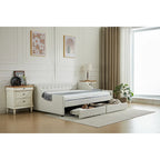 Cama nido doble de algodón a rayas grises/beige con cajones de almacenamiento, asientos y capacidad para 1 persona
