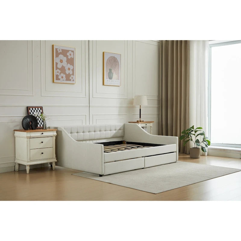 Cama nido doble de algodón a rayas grises/beige con cajones de almacenamiento, asientos y capacidad para 1 persona