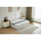 Cama nido doble de algodón a rayas grises/beige con cajones de almacenamiento, asientos y capacidad para 1 persona
