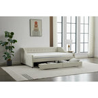 Cama nido doble de algodón a rayas grises/beige con cajones de almacenamiento, asientos y capacidad para 1 persona