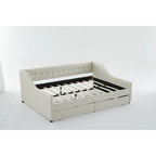 Cama nido doble de algodón a rayas grises/beige con cajones de almacenamiento, asientos y capacidad para 1 persona