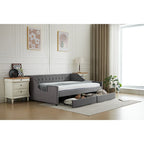 Cama nido doble de algodón a rayas grises/beige con cajones de almacenamiento, asientos y capacidad para 1 persona