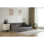 Cama nido doble de algodón a rayas grises/beige con cajones de almacenamiento, asientos y capacidad para 1 persona