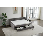 Cama nido doble de algodón a rayas grises/beige con cajones de almacenamiento, asientos y capacidad para 1 persona