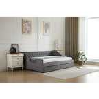 Cama nido doble de algodón a rayas grises/beige con cajones de almacenamiento, asientos y capacidad para 1 persona