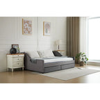 Cama nido doble de algodón a rayas grises/beige con cajones de almacenamiento, asientos y capacidad para 1 persona