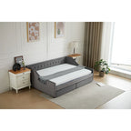 Cama nido doble de algodón a rayas grises/beige con cajones de almacenamiento, asientos y capacidad para 1 persona
