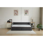 Cama nido doble de algodón a rayas grises/beige con cajones de almacenamiento, asientos y capacidad para 1 persona