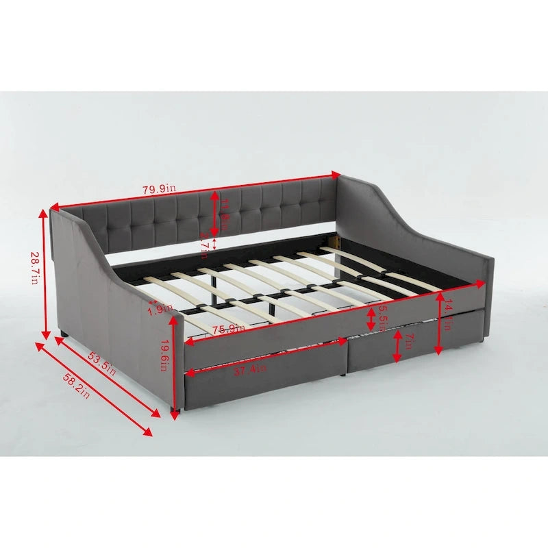 Cama nido doble de algodón a rayas grises/beige con cajones de almacenamiento, asientos y capacidad para 1 persona