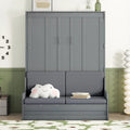 Queen Size Murphy Bed Wall Bed with Cushion, White
