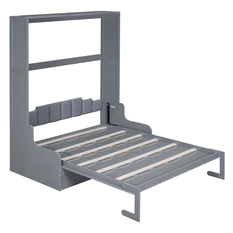 Cama de pared Queen Murphy con cojín – Espresso / Gris / Blanco, Duerme 1