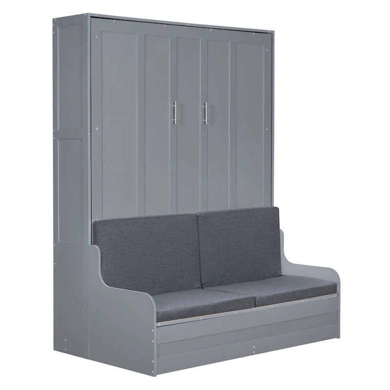 Cama de pared Queen Murphy con cojín – Espresso / Gris / Blanco, Duerme 1