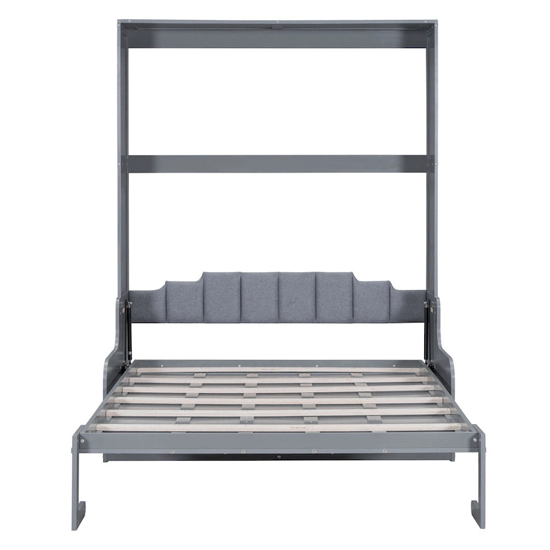 Cama de pared Queen Murphy con cojín – Espresso / Gris / Blanco, Duerme 1