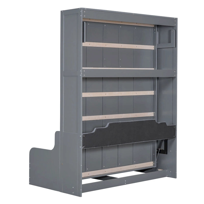 Cama de pared Queen Murphy con cojín – Espresso / Gris / Blanco, Duerme 1