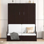 Cama de pared Queen Murphy con cojín – Espresso / Gris / Blanco, Duerme 1