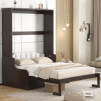 Cama de pared Queen Murphy con cojín – Espresso / Gris / Blanco, Duerme 1