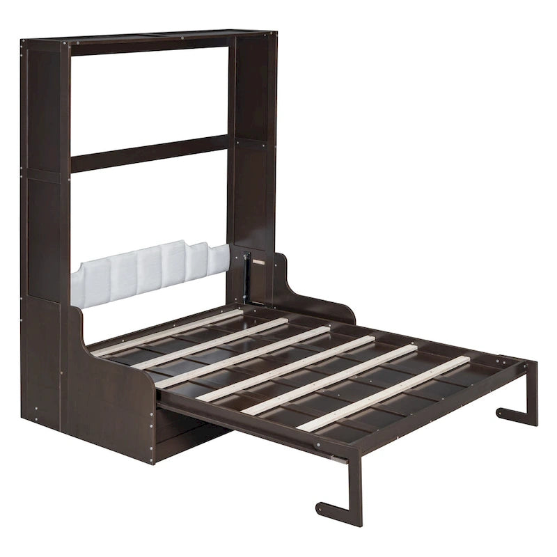 Cama de pared Queen Murphy con cojín – Espresso / Gris / Blanco, Duerme 1