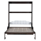 Cama de pared Queen Murphy con cojín – Espresso / Gris / Blanco, Duerme 1