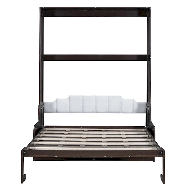 Cama de pared Queen Murphy con cojín – Espresso / Gris / Blanco, Duerme 1