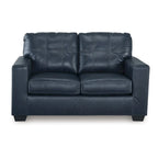Sofá biplaza Ocean Blue y negro con capitoné, cuero genuino y sintético, 2 asientos, 62"