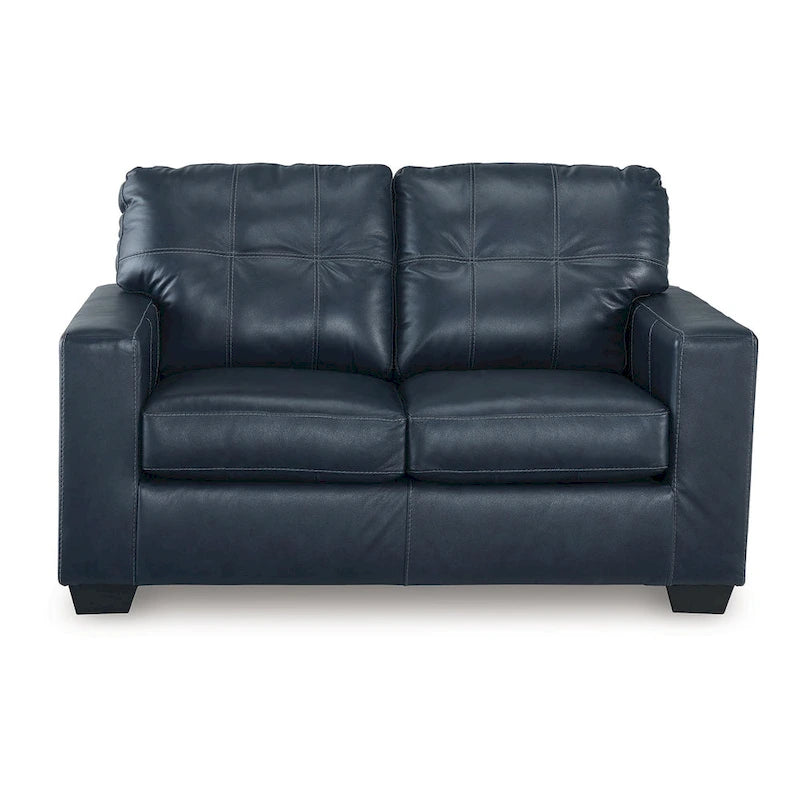 Ocean Blue & Black Tufted Loveseat, Genuine & Faux Leather, 2-Seat, 62"