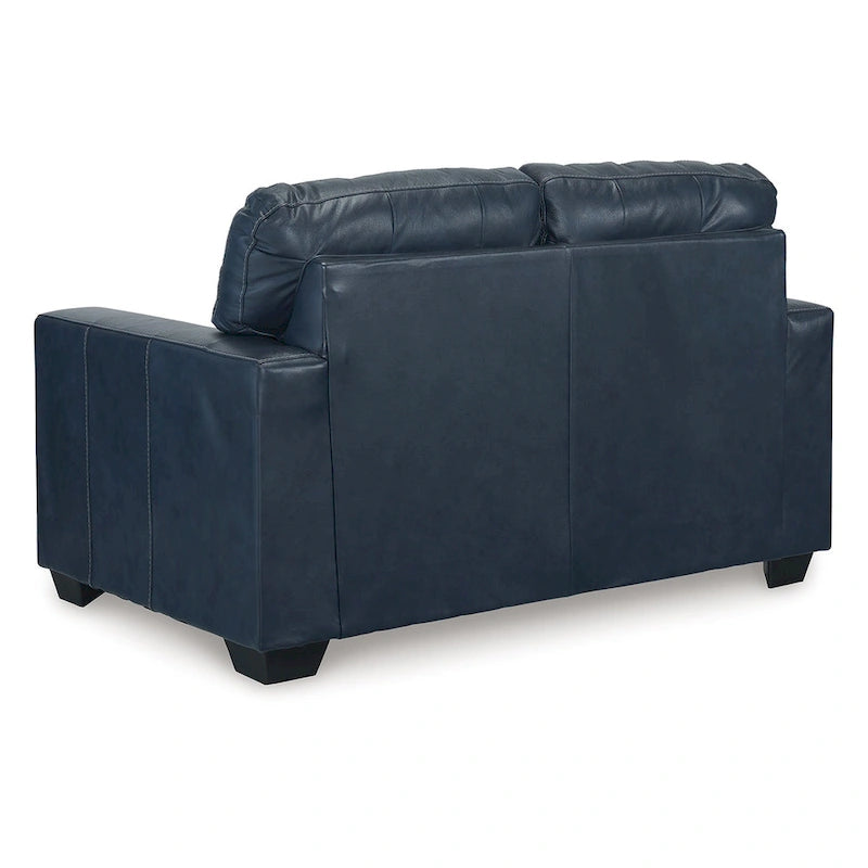 Ocean Blue & Black Tufted Loveseat, Genuine & Faux Leather, 2-Seat, 62"